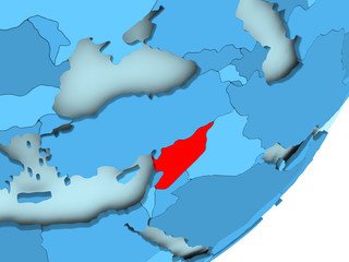 Fototapeta na wymiar Map of Syria on blue political globe