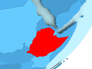Fototapeta premium Map of Ethiopia on blue political globe