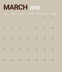 March 2018 calendar planner vector illustration