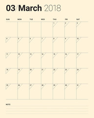 March 2018 calendar planner vector illustration