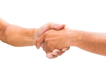 two businessman are holding hands select focus with shallow depth of field. isolated on white background and clipping path