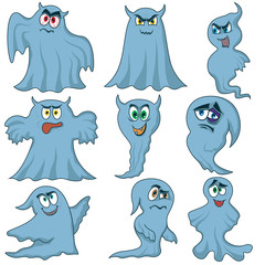 Set of nine amusing ghosts for Halloween