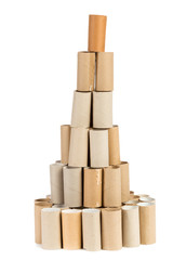 Empty toilet paper on white background