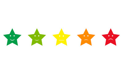 five star shaped feedback buttons, different colors