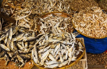 Salted fish and dried fish on market
