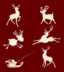 Fototapeta na wymiar silhouettes of Christmas deer, set