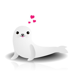 Cute seals with heart shape on white background