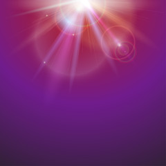 Obraz premium Abstract space background with beams on colored background. Bright light effect, sun rays and lens flare backdrop with copy space. Glow light effect, star burst with sparkles. Vector illustration
