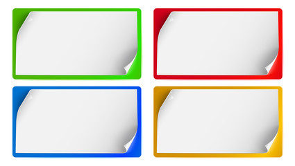 Set of banners, background for advertising and announcements. Blank sheets of paper with curled corners isolated. Horizontal billboards template with bend corners, 3D illustration.