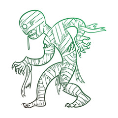Illustration with scary mummy. Halloween costume