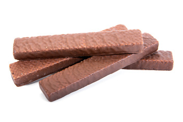 chocolate waffles isolated on white background.Chocolate wafers isolated