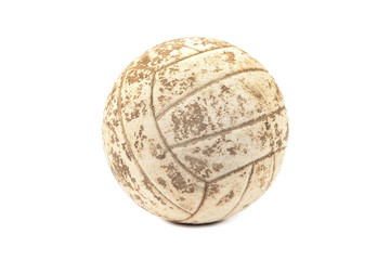 Old volleyball isolated on white background.Dirty volleyball isolated