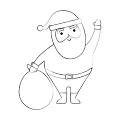 christmas happy santa claus waving hand with bag toys