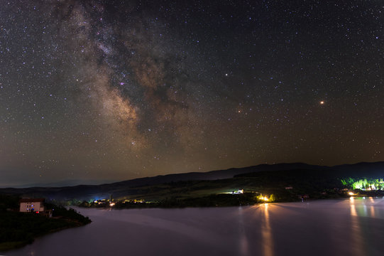 Milky Way over Cincis lake in Romania