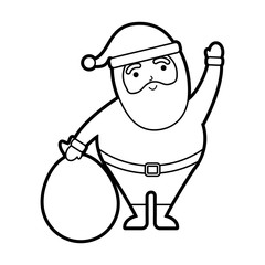 christmas happy santa claus waving hand with bag toys