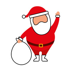 christmas happy santa claus waving hand with bag toys