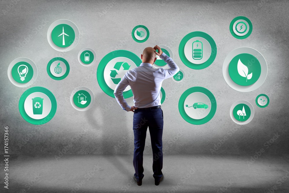 Poster view of a technology ecologic interface with icon displayed on a technology interface