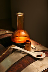 Balsamic vinegar of Modena, Italy, glass bottle containing special sweetening Modena