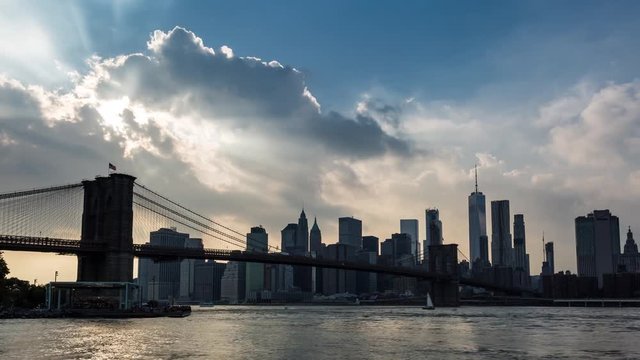 Brooklyn Bridge and Manhattan Skyline Clouds Day Timelapse