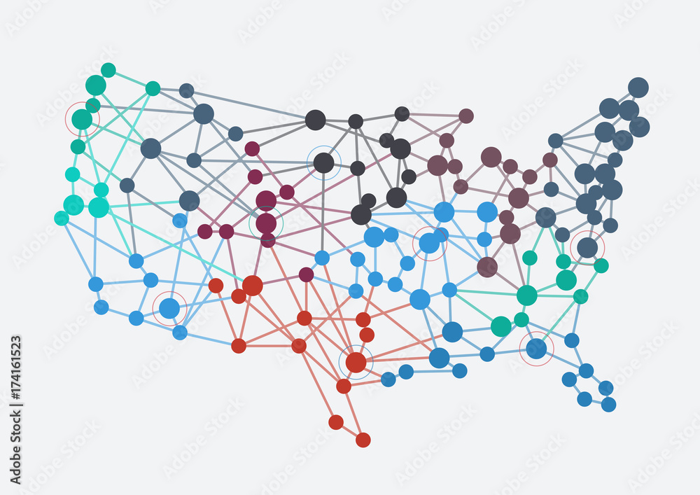 Wall mural abstract american network with map and link