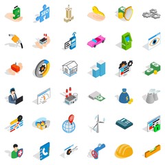 Company icons set, isometric style