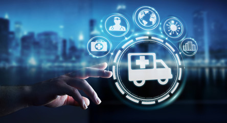 Businessman using digital medical interface 3D rendering