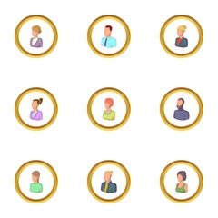 People icons set, cartoon style
