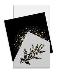 Paper card with autumn leaf and gold glitter