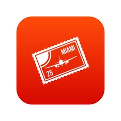 Stamp with plane and text Miami inside icon digital red