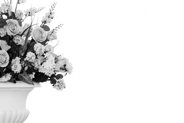 Decorative vase with flowers isolated. Detail of the Interior of the room. Design flower black and white.