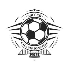 Fototapeta premium Soccer championship logotype or emblem in retro style with stars and ball. Vector design.