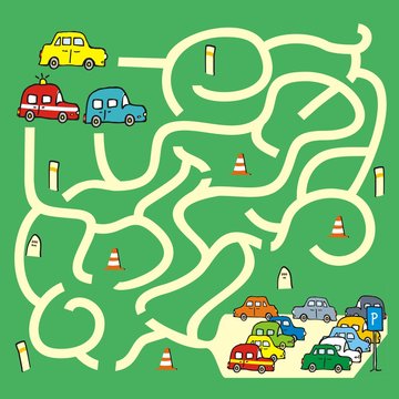 Labyrint with cars, vector, game for children