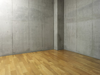 コンクリートの壁と木の床