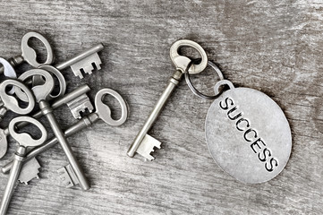 key of success on wooden plank
