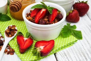 Homemade granola with strawberries