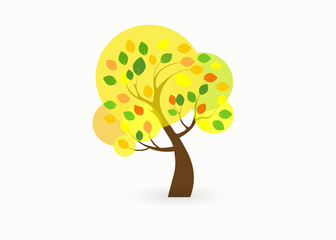 Icon (symbol) of an autumn tree with yellow (multi-colored) leaves.