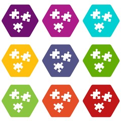 Puzzle icon set color hexahedron