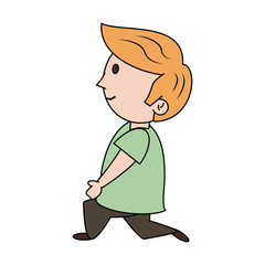 young happy boy kneeling wearing mint green shirt  sideview icon image vector illustration design 