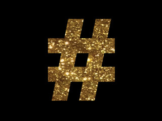 Luxury golden glitter hashtag symbol