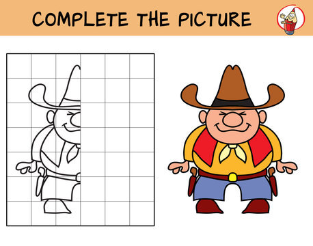 Cowboy. Copy the picture. Coloring book. Educational game for children. Cartoon vector illustration