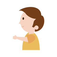 young happy boy stretching arm forward wearing yellow shirt sideview  icon image vector illustration design 