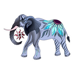 Summer trip vector illustration card with ethnic elephant drawing