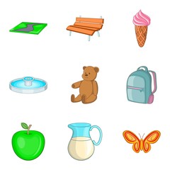 Child paddock icons set, cartoon style
