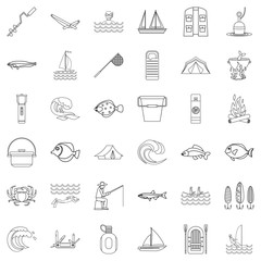 Compass icons set, outline style