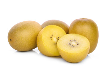 Fototapeta premium whole and half of yellow or gold kiwi fruit isolated on white background