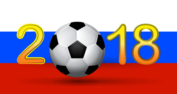Soccer ball in 2018 digit on Russian flag background