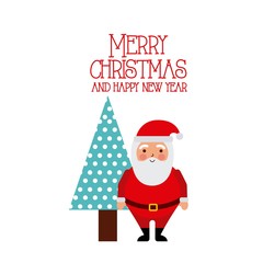 Fototapeta na wymiar merry christmas and happy new year santa and tree white background vector illustration