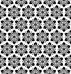 Floral vector black and white ornament. Seamless abstract classic background with flowers. Pattern with repeating elements
