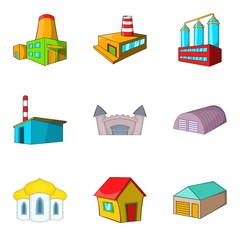 Fototapeta premium Urban factory icons set, cartoon style