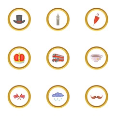 London city elements icons set, cartoon style
